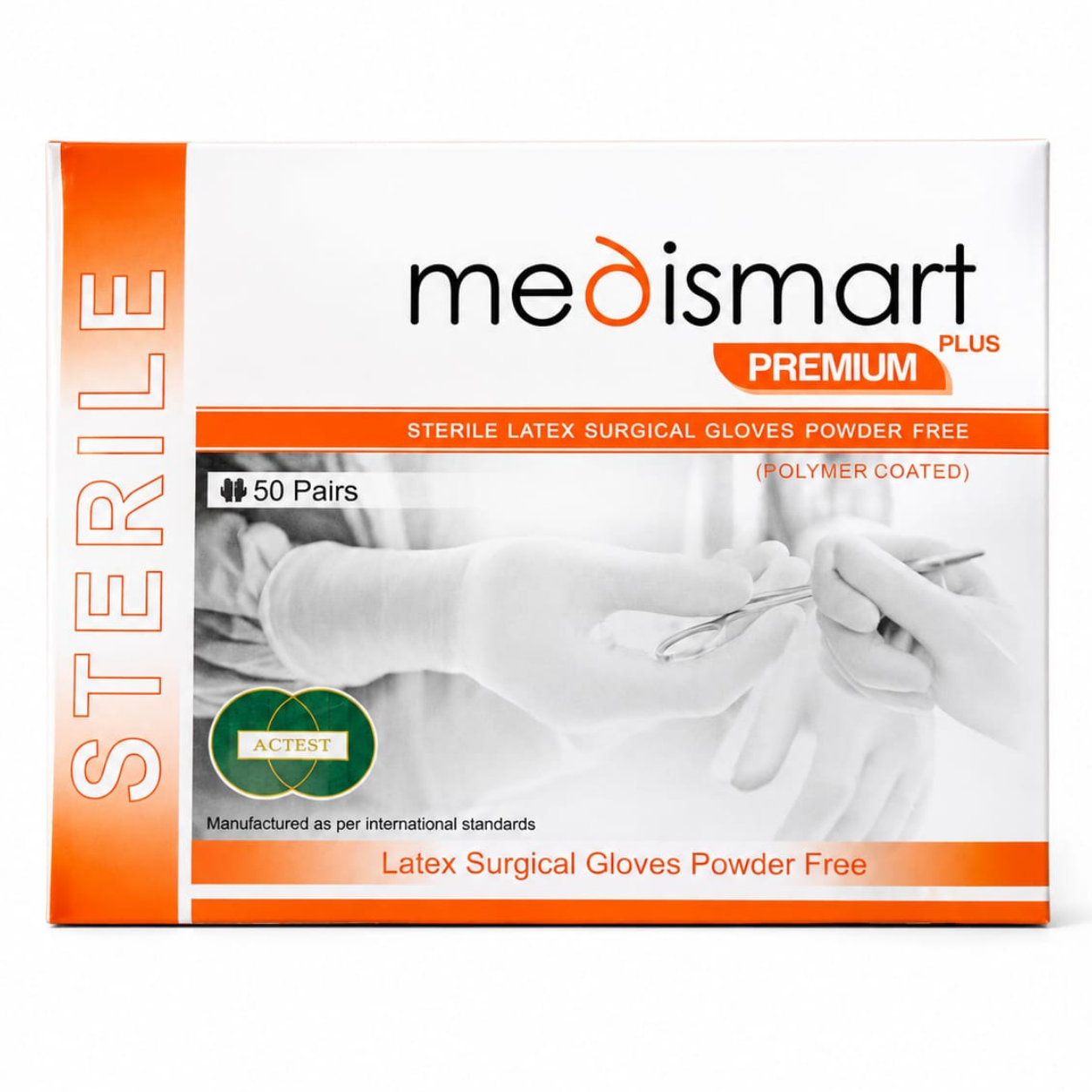 كفوف جراحية Medismart Premium Plus بدون بودرة علبة كفوف جراحية معقمة بدون بودرة Medismart Premium Plus تحتوي على 50 زوجًا